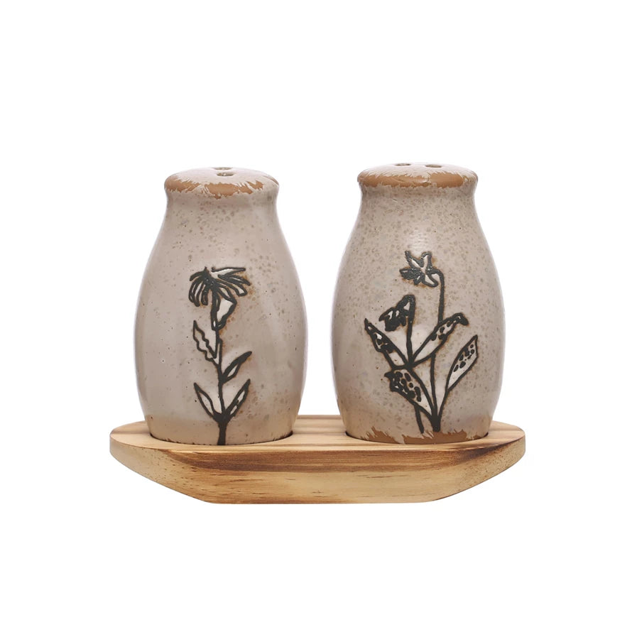 White Debossed Salt and Pepper Shaker Set