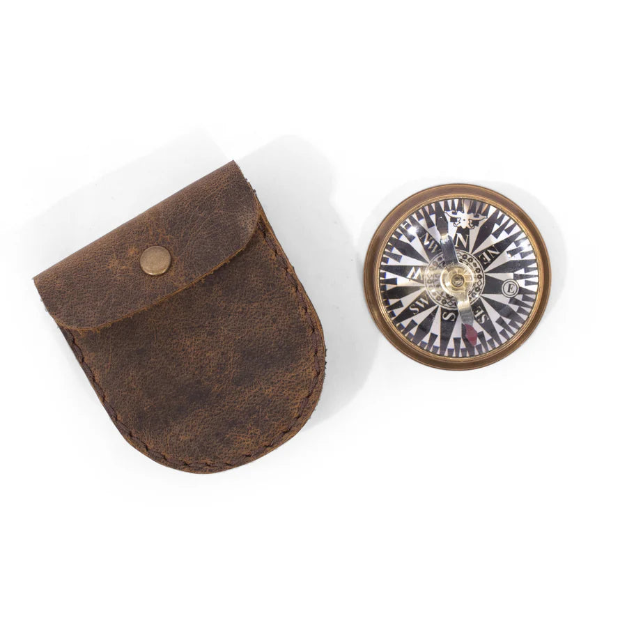 True North Dome Glass Compass with Leather Pouch