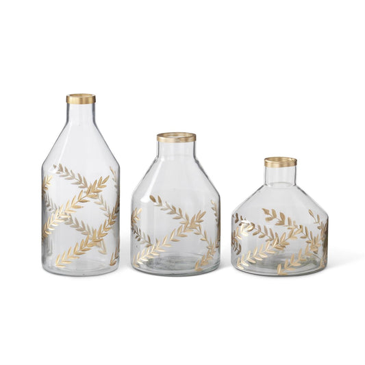 Gilded Leaf Etched Vases