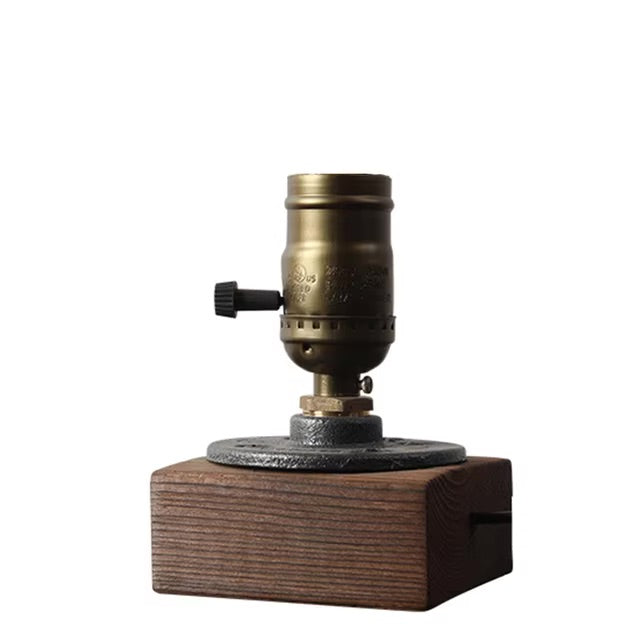 Industrial Led Table Lamp with Wood Base