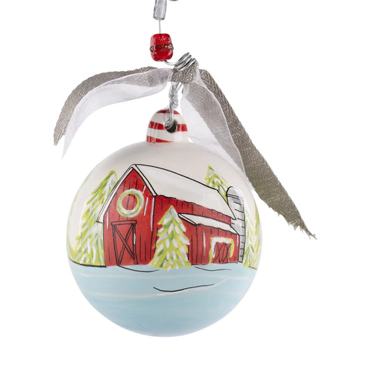 Tis the Season Red Barn Ornament