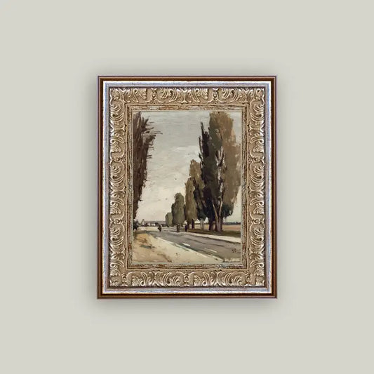 European Tree Lane Framed Antique Art