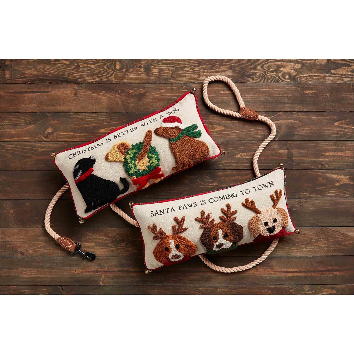 Hooked Christmas Dog Pillows