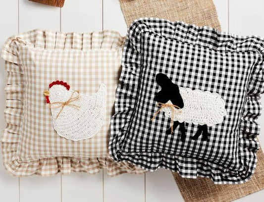 Chicken & Sheep Gingham Pillows