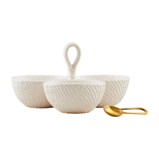 Woven Stoneware Triple Tidbit Set