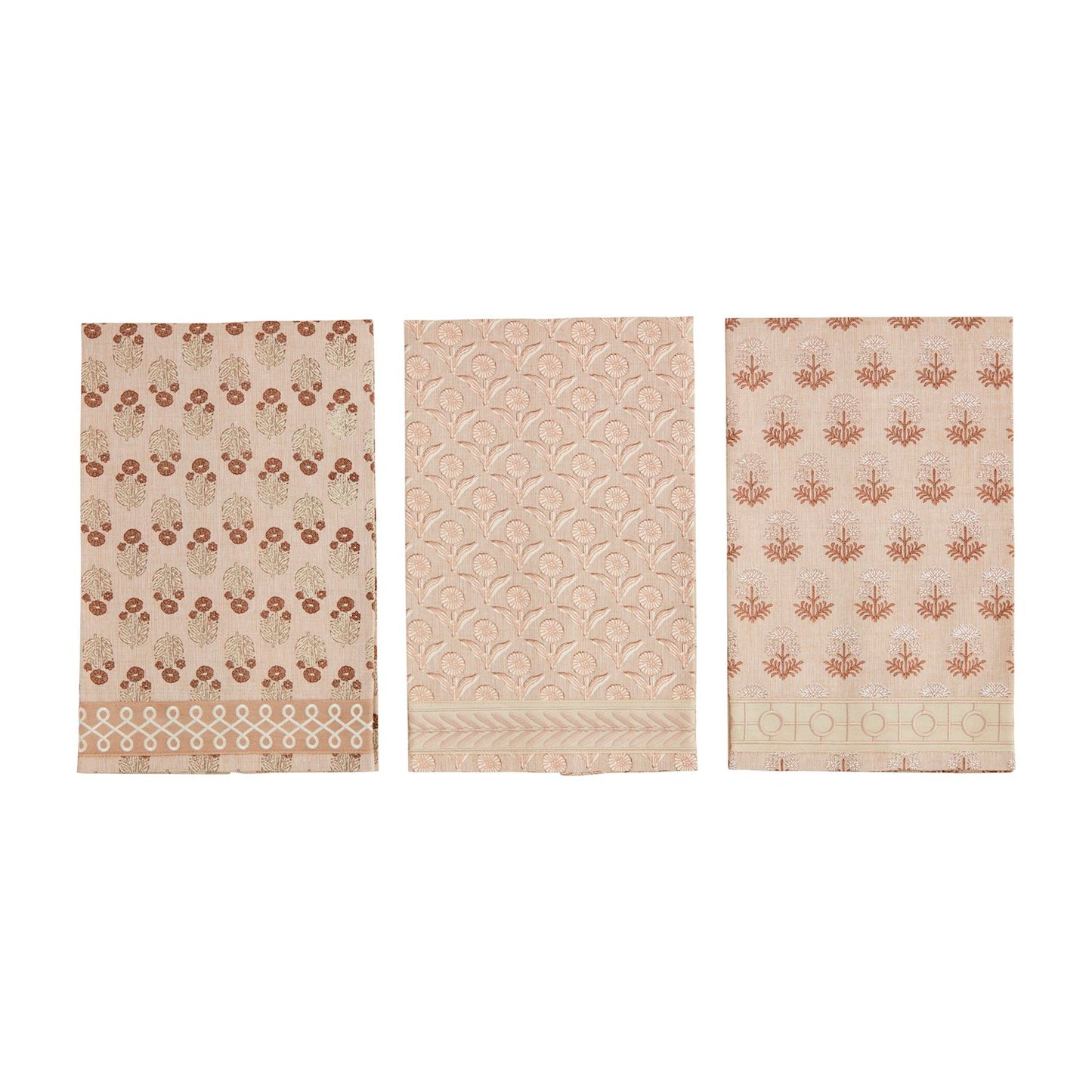 Taupe Block Print Ribbon Towels