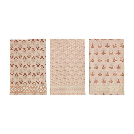 Taupe Block Print Ribbon Towels