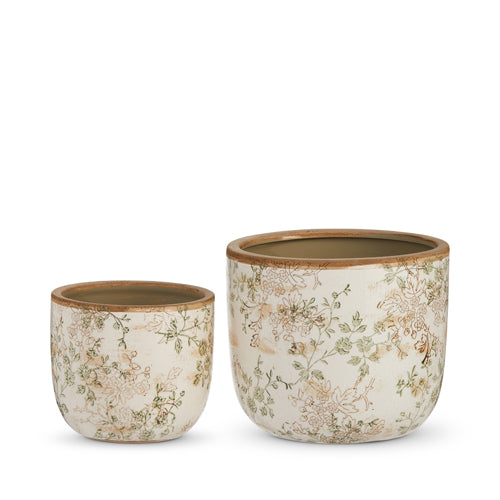 Taupe Floral Cache Pots