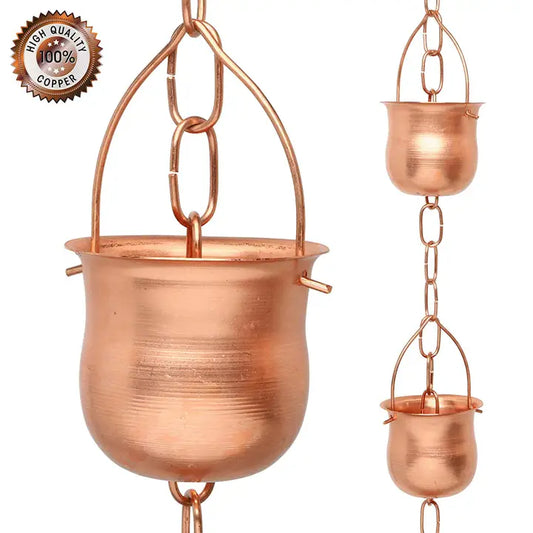 Copper Rain Chain with Pot Style Cups For Gutter