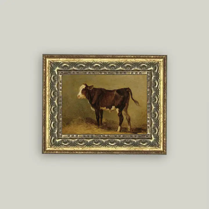 Vintage Calf Framed Antique Art