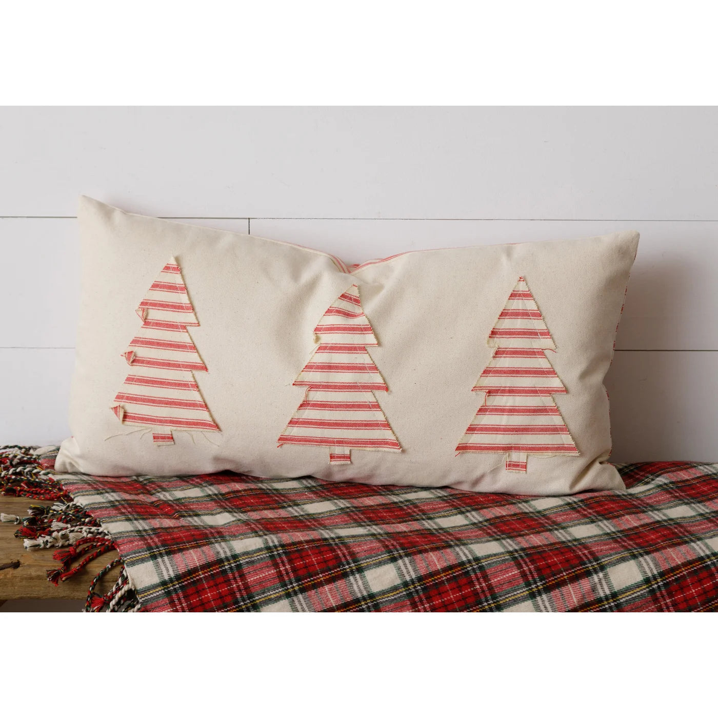 Red Stripes & Tree Christmas Pillow