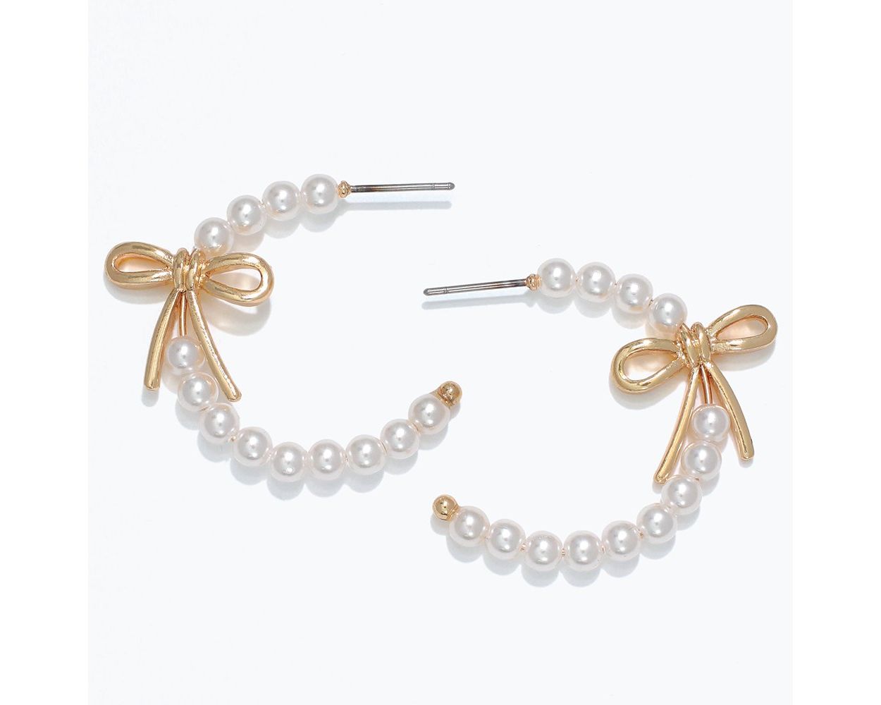 Pearl Hoops with Gold Bow