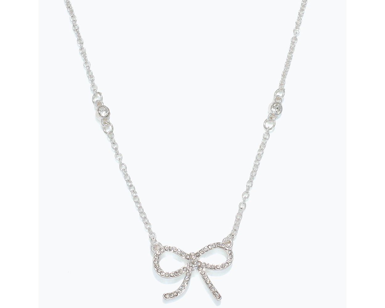 Silver Crystal Bow Necklace