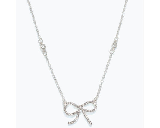 Silver Crystal Bow Necklace