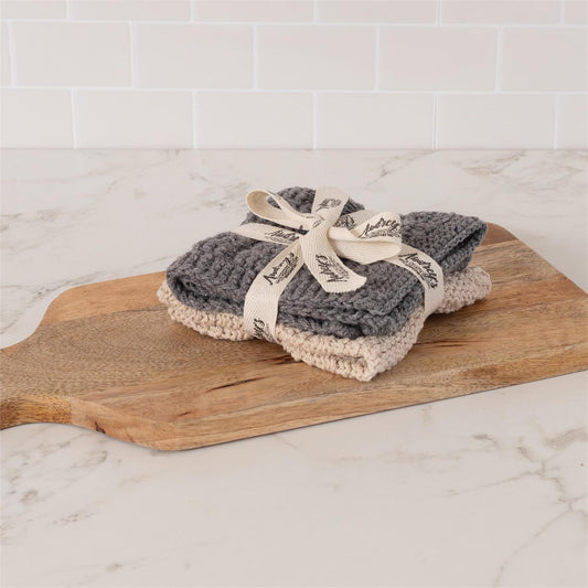 Gray & Cream Knitted Dish Cloth Set