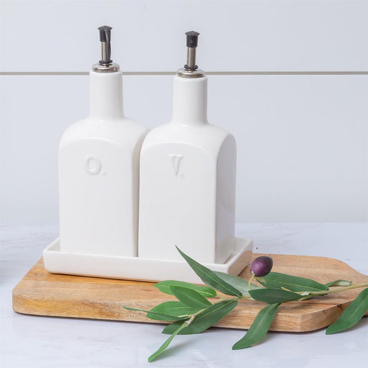 White Cottage Oil & Vinegar Set