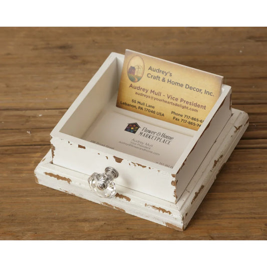 White Rustic Business Card Holder