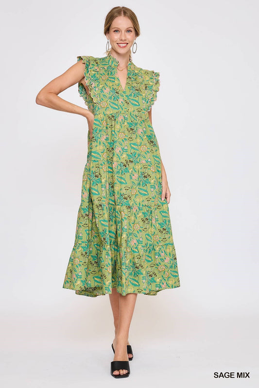 Floral Garden Print Tiered Maxi Dress