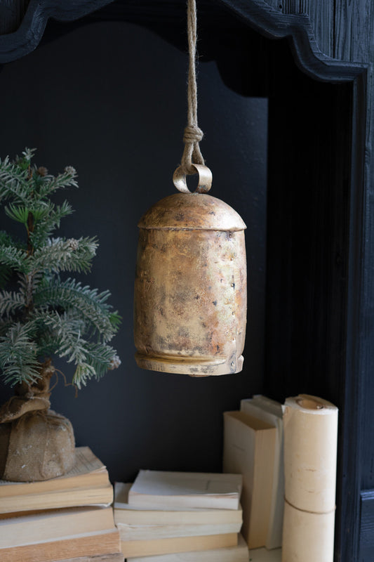 Large Antique Gold Christmas Bell