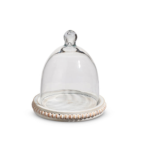 Whitewashed Wood Beaded Tray with Cloche