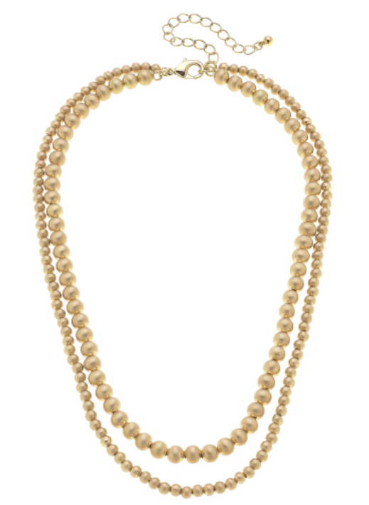 Ember 2-Row Beaded Ball Necklace in Satin Gold