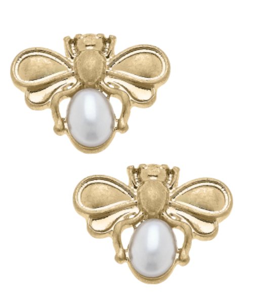 Pearl Bumble Bee Stud Earrings