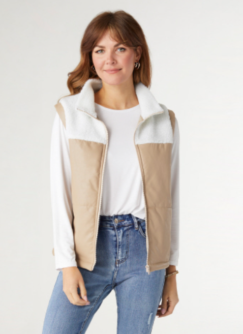 Yona Mixed Sherpa Pleather Vest