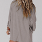 Ribbed Roll-Tab Sleeve Chest Pocket Oversize Top