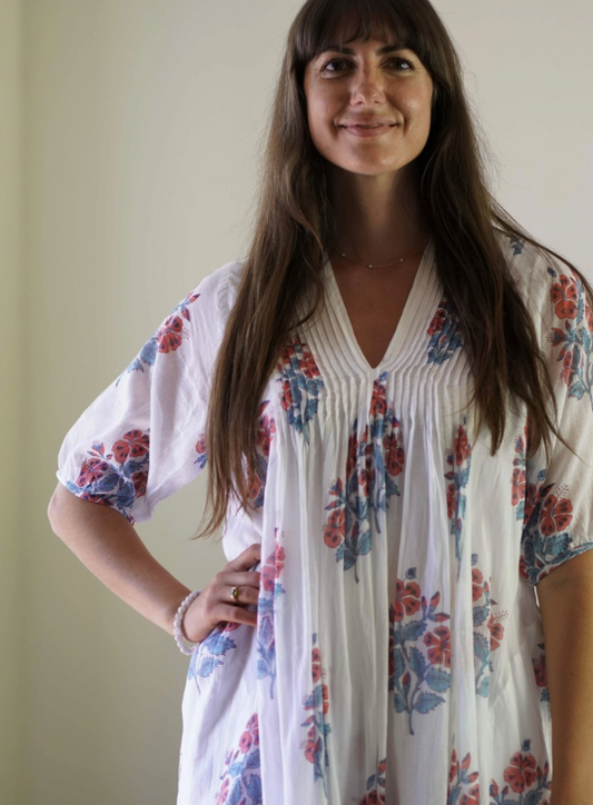 Sky White Printed Floral Dress