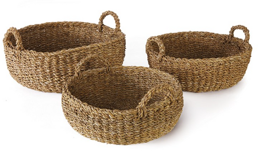 Seagrass Shallow Baskets with Handles