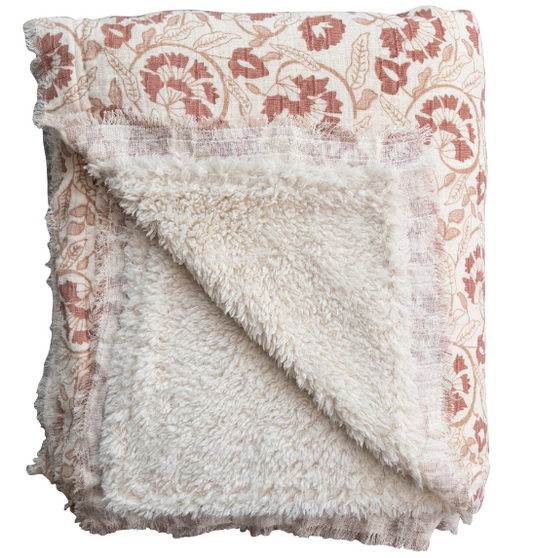 Woven Cotton Printed Throw w/ Sherpa Back