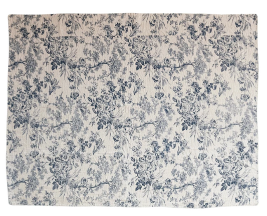 Cotton Chambray Printed Throw w/ Toile Pattern