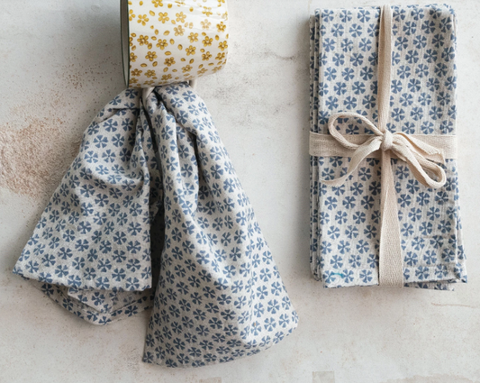 Cotton & Linen Napkins w/ Block Print Pattern