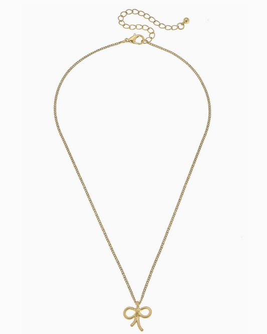 McKenna Delicate Bow Necklace in Worn Gold