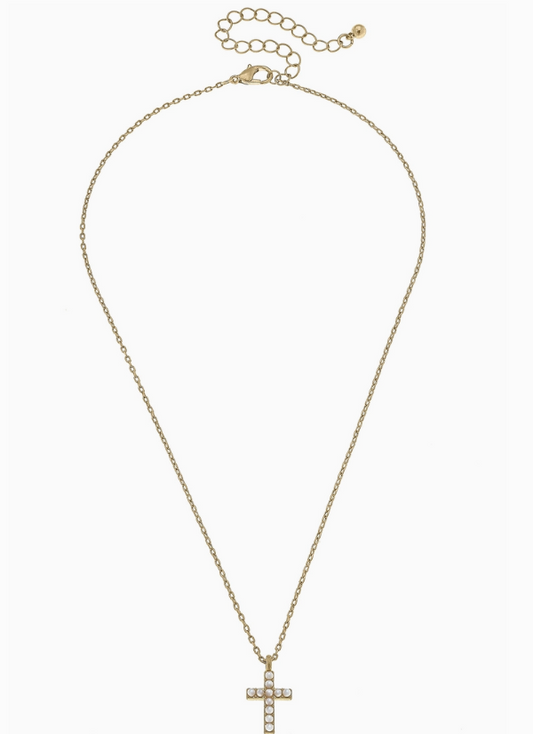 Meryl Pearl Studded Cross Necklace