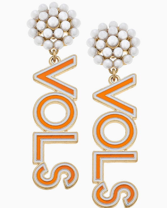 Tennesse Vols Pearl Cluster Drop Earrings