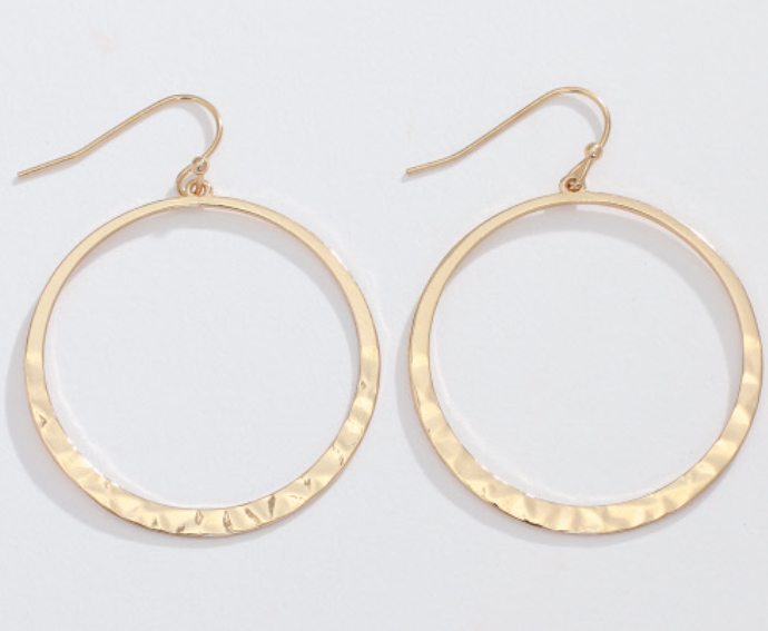 Gold Hammered Circle Hoops