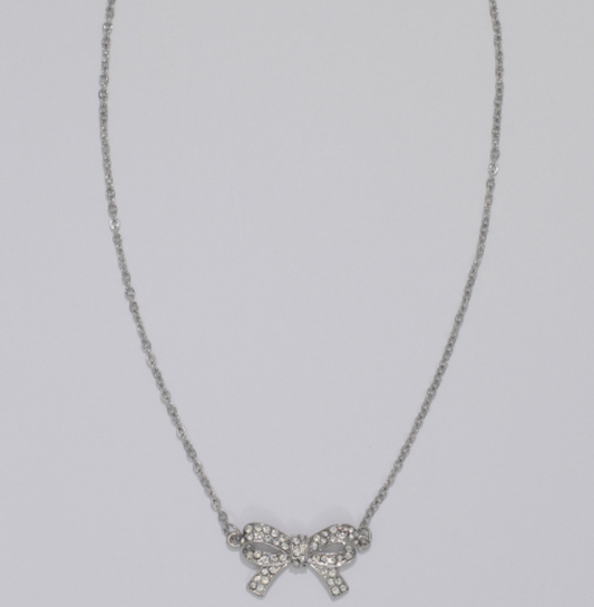 Silver Crystal Bow Necklace