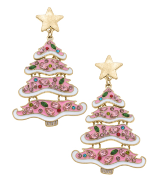 Jeweled Christmas Tree Statement Earrings