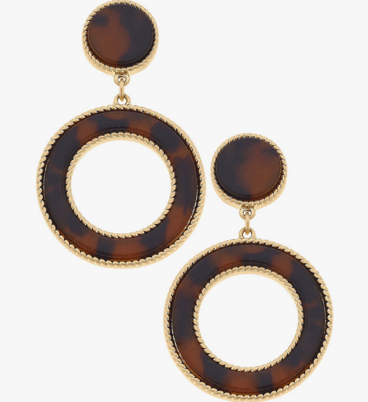 Sadie Linked Disc Drop Earrings in Tortoise