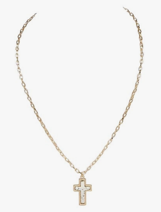 Gold Stone Cross Necklace