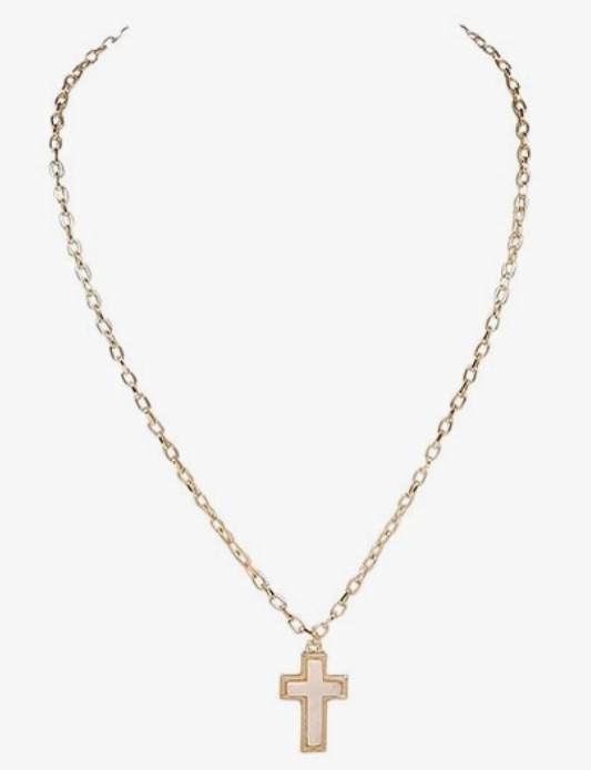 Gold Stone Cross Necklace