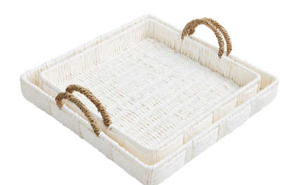 White Woven Tray Set