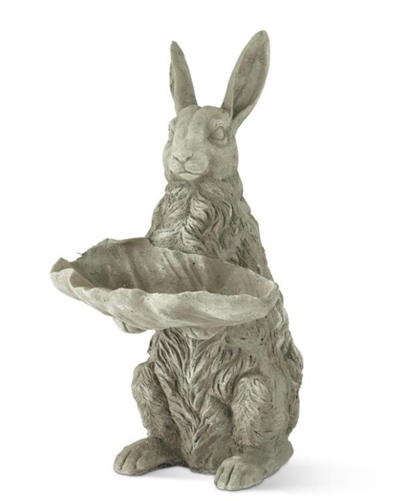 Stone Garden Rabbit Holding Leaf Tray