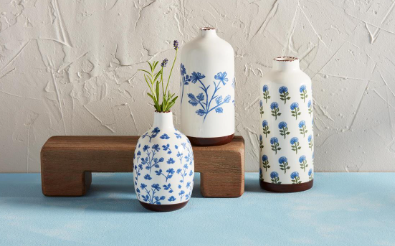 Blue Floral Bud Vases