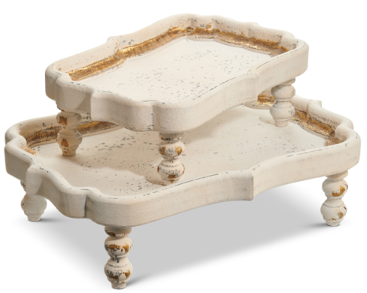 Distressed White Footed Trays