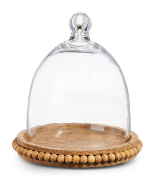 Wood Beaded Tray with Cloche