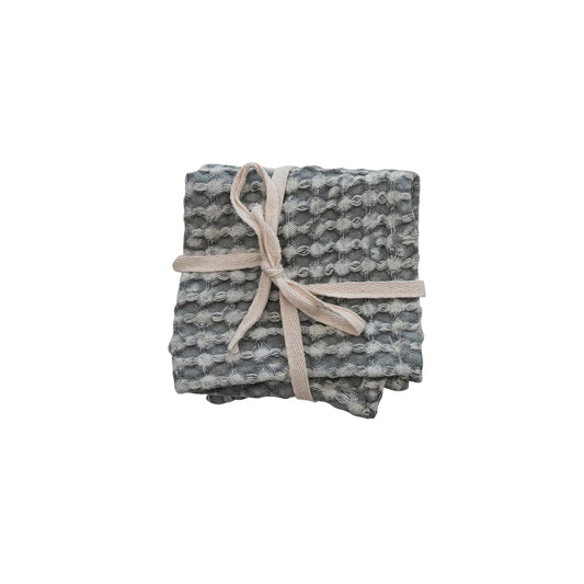 Stonewashed Blue Cotton Waffle Weave Dish Cloths