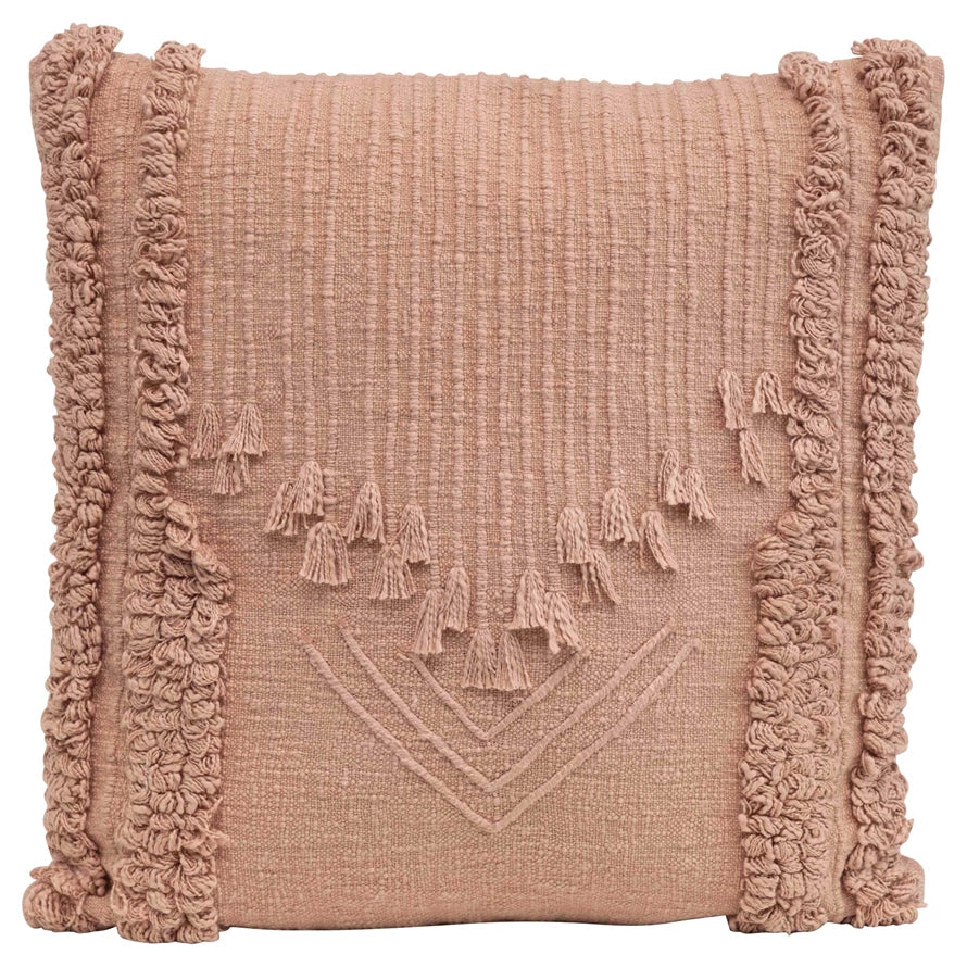 Putty Color Fringe Pillow