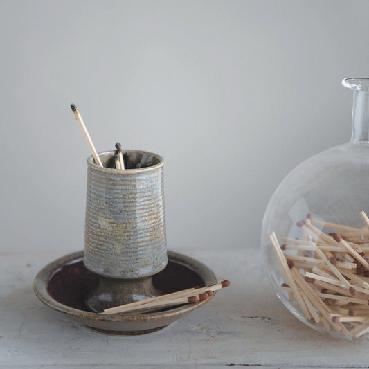 Stoneware Match Holder with Striker Plate